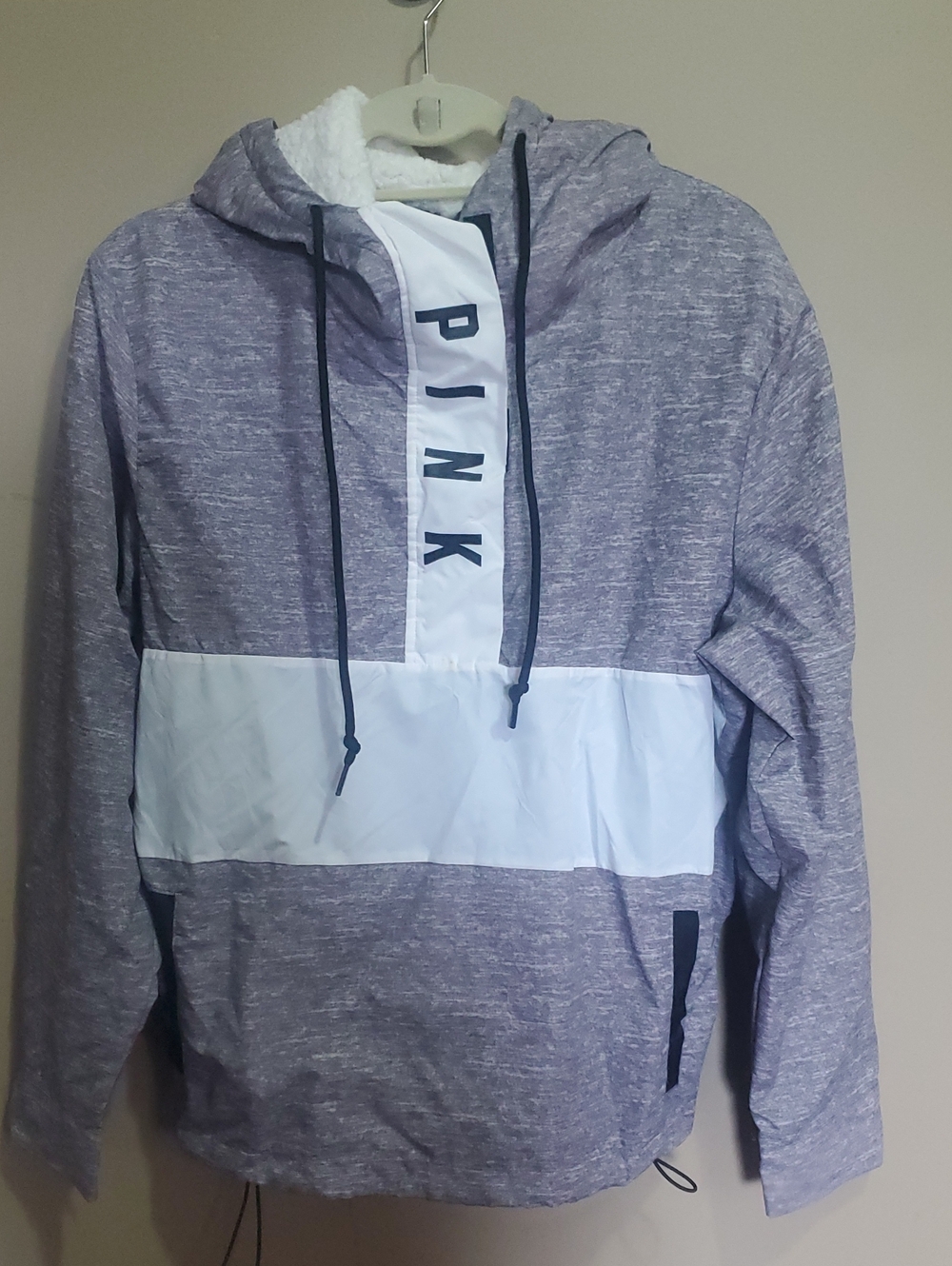 PINK Victoria's Secret Heather Gray & White Hooded Jacket Size Xs